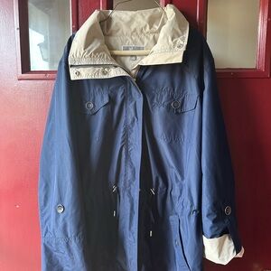 JM Collection Navy and Cream Hooded Utility Jacket